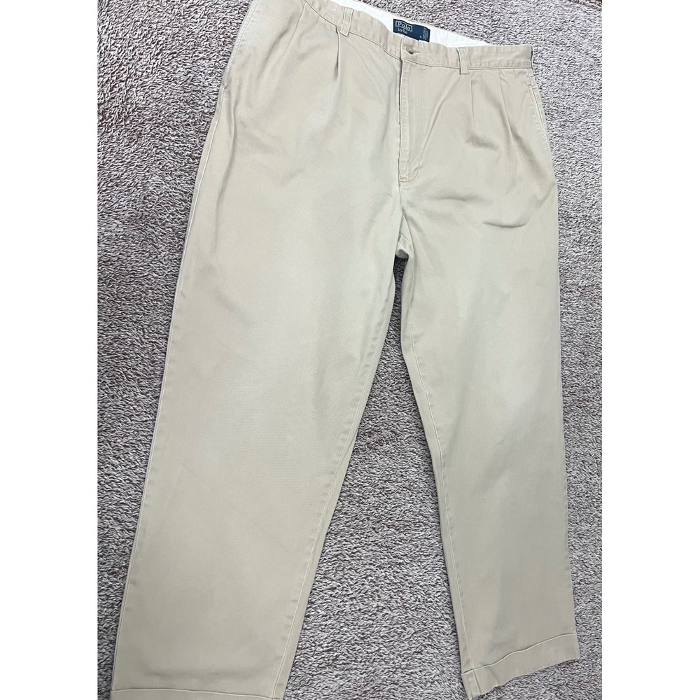Polo Ralph Lauren Hammond Pant Mens 42x32 Tan Khaki Pleated Cuffed Chinos Cotton